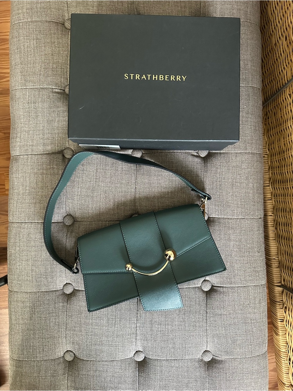 Strathberry Green Leather Shoulder/Crossbody Bag with Gold Hardware